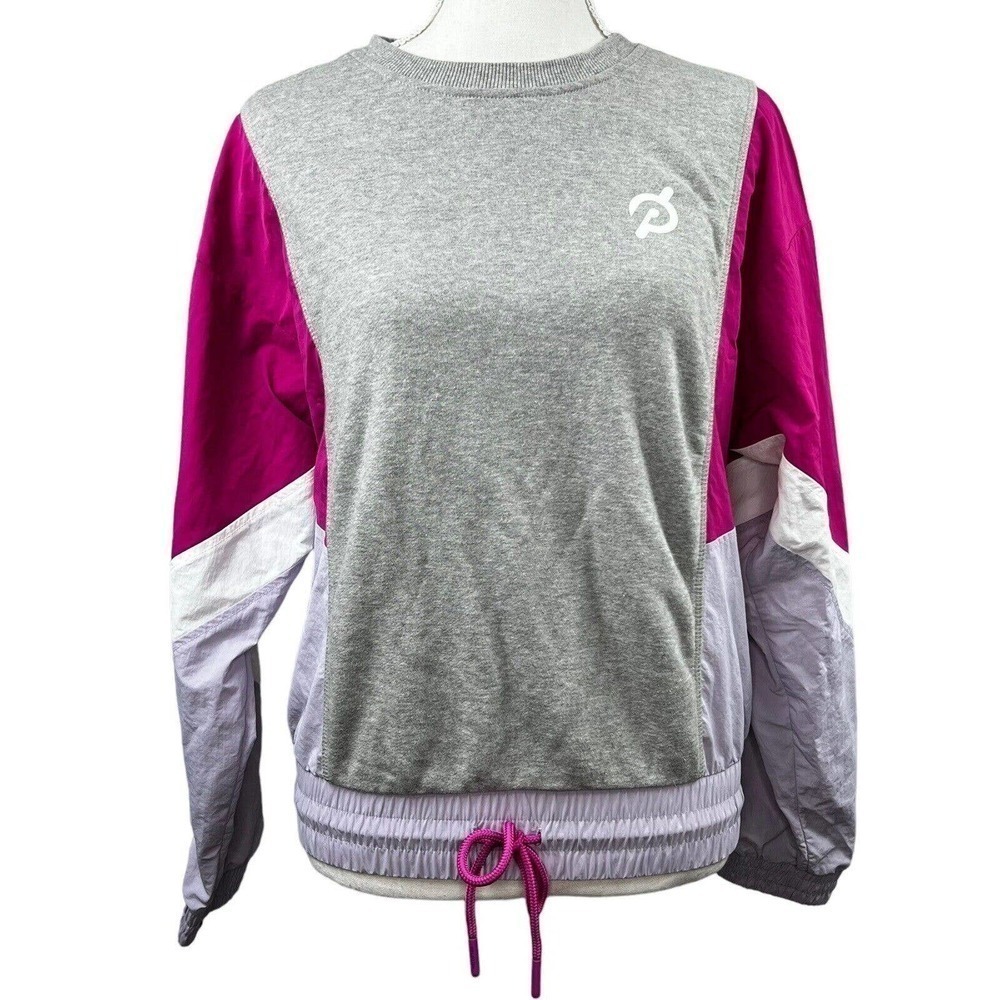 Peloton Chic Fabric Mix Pullover Sweatshirt Size XS Gray Fuschia Pink